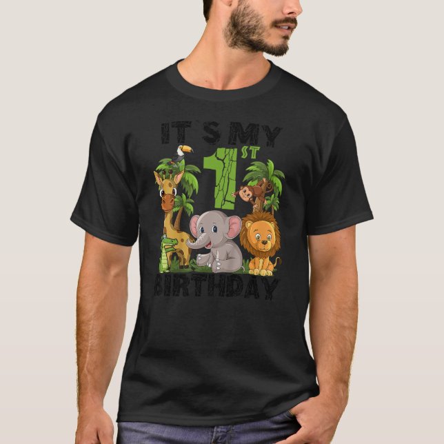 Kids It's My 1st Birthday Zoo Safari Jungle Animal T Shirt (Framsida)