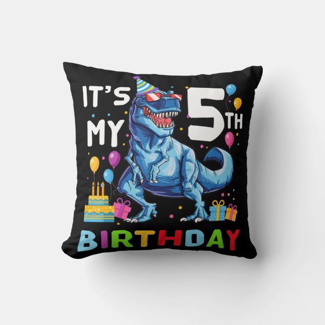 Kids It's My 5th Birthday Happy 5 Year T-Rex   Kudde (Framsida)