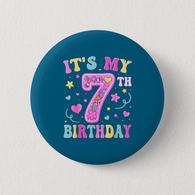 Kids It's My 7th Birthday Girl 7 Seven Happy Birth Knapp (Framsida)