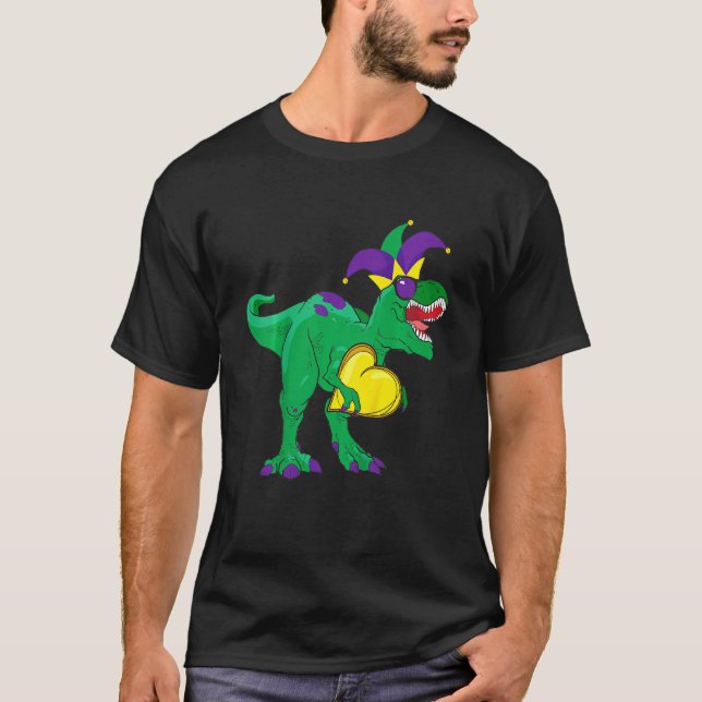 Kids Jester Dinosaur Mardi Gras Rex Carnival Masqu T Shirt (Framsida)