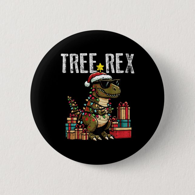Kids jul Dinosaur Träd Rex Julafton Trex Småbarn Knapp (Framsida)