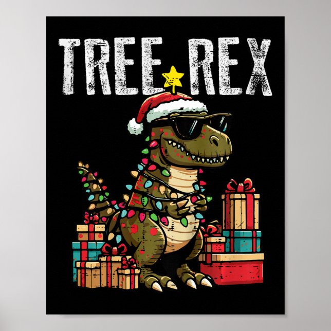 Kids jul Dinosaur Träd Rex Julafton Trex Småbarn Poster (Framsidan)