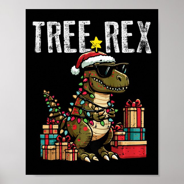 Kids jul Dinosaur Träd Rex Julafton Trex Småbarn Poster (Framsidan)