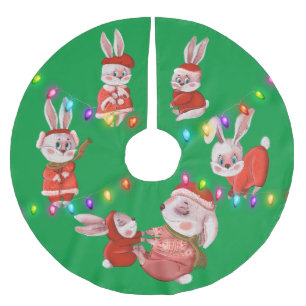 Kids jul Snö Bunny Träd Skirt Julgransmatta Borstad Polyester