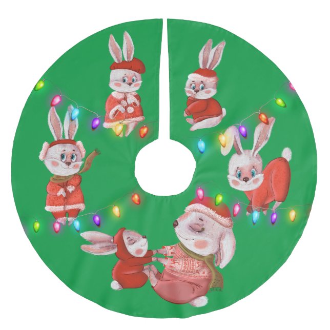 Kids jul Snö Bunny Träd Skirt Julgransmatta Borstad Polyester (Framsidan)