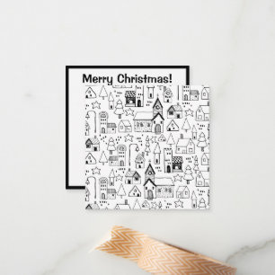 Kids jul Village Whimsical Black & White Anteckningskort