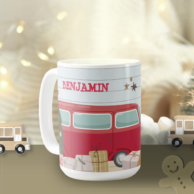 Kids Julgran Äventyr Tält i Buss Kaffemugg (Kids Christmas Tree Adventure Bus Tent Coffee Mug ©Susanne Sachers - Sunny Mind 🌞)