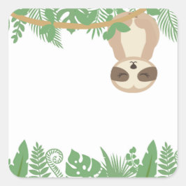 Kids Jungle Animals Party Square Sticker - Sloth Fyrkantigt Klistermärke