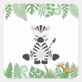 Kids Jungle Animals Party Square Sticker - Zebra Fyrkantigt Klistermärke
