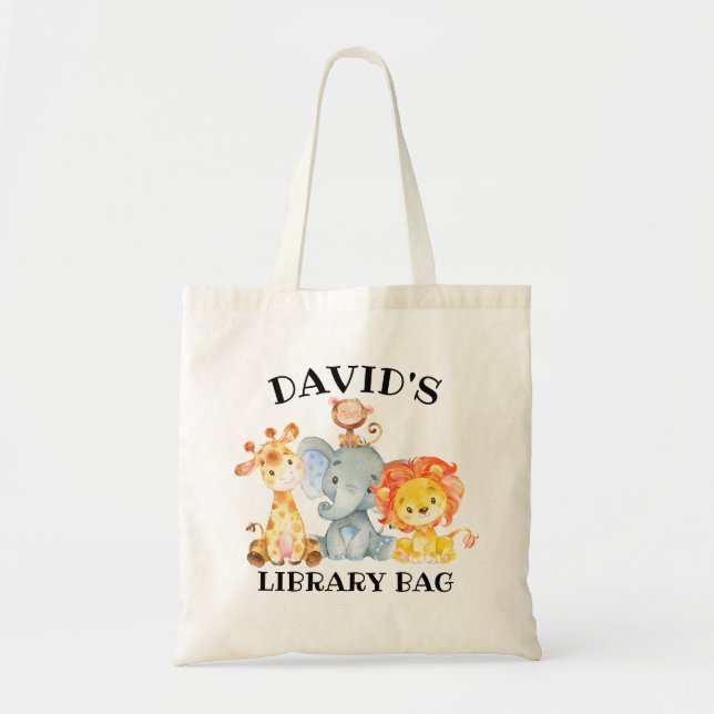 Kids Jungle Safari Animals Cute Bibliotek Tygkasse (Framsidan)