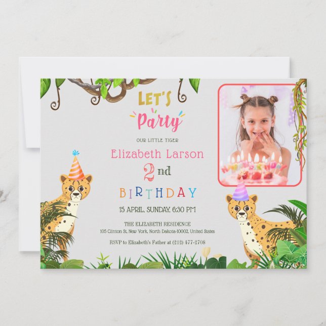 Kids Jungle Safari Tiger Theme Birthday Inbjudningar (Framsida)