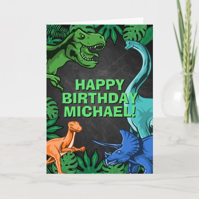Kids Jurassic Dino Dinosaur Personlig Birthday Kort (Framsida)