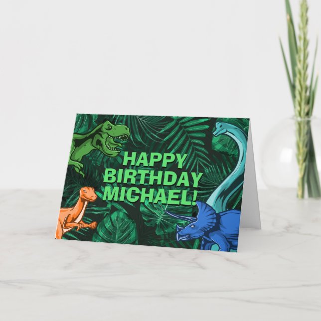 Kids Jurassic Dino Dinosaur Personlig Birthday Kort (Framsida)