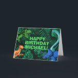 Kids Jurassic Dino Dinosaur Personlig Birthday Kort<br><div class="desc">Den här dinosauridesignen är underbar för födelsedagspojken i ditt liv. Ge är en dag med dinokarsten med den här dinokemiska designen med trex,  triceratops,  brontosaurus och raptor.</div>
