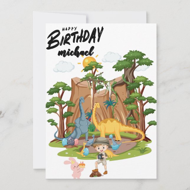 Kids Jurassic Dino Dinosaur Personlig Birthday Kort (Framsida)