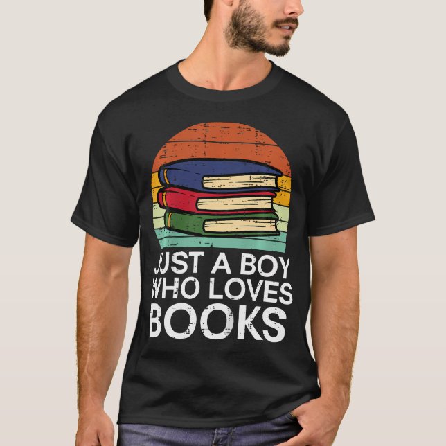 Kids Just A Boy Who Loves Books Read Reading Libra T Shirt (Framsida)