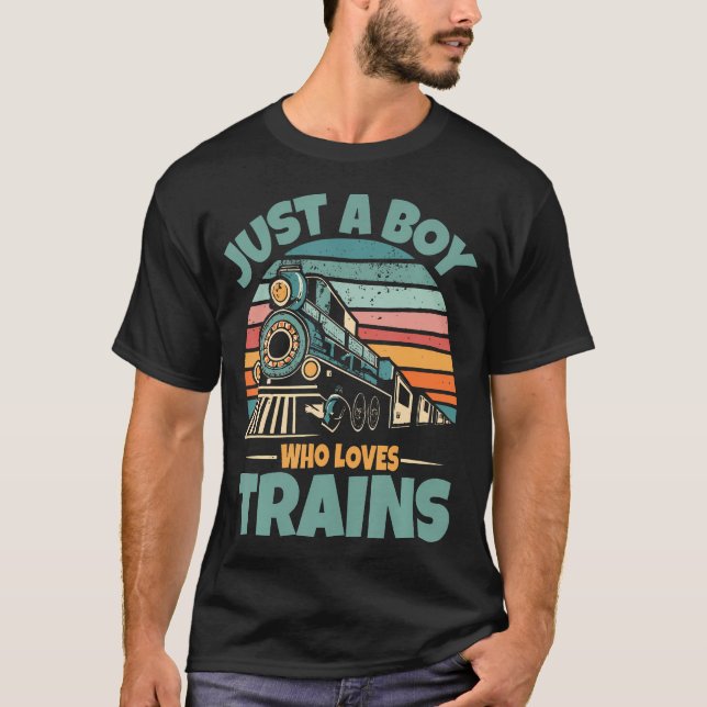 Kids Just A Boy Who Loves Trains Funny Train Lover T Shirt (Framsida)