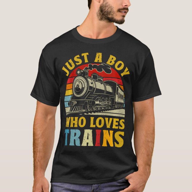 Kids Just A Boy Who Loves Trains Kids 	s Costume T T Shirt (Framsida)