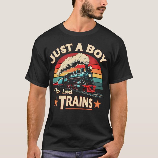 Kids Just A Boy Who Loves Trains Toddler Boys Trai T Shirt (Framsida)