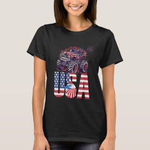 Kids Kid Monster Lastbil Småbarn Boys American Fla T Shirt