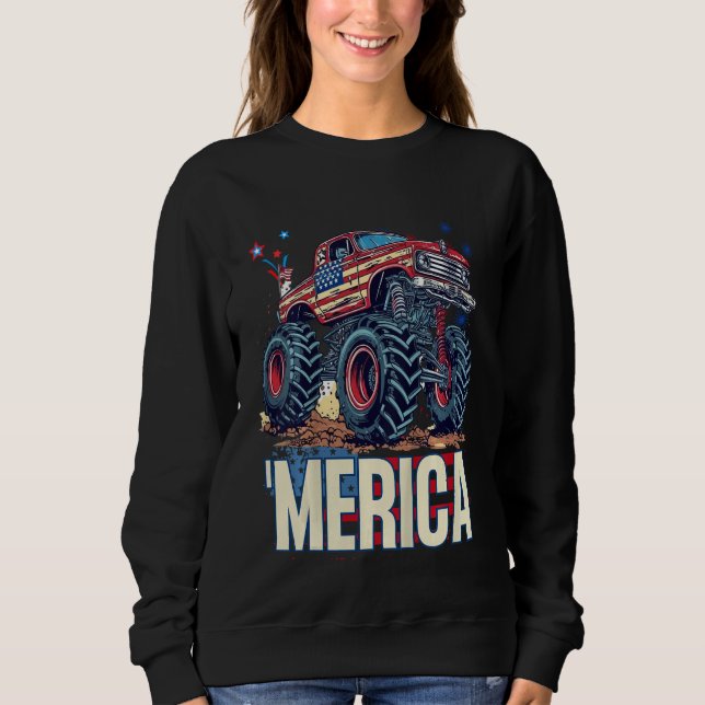 Kids Kid Monster Truck Merica Patriotic American F T Shirt (Framsida)