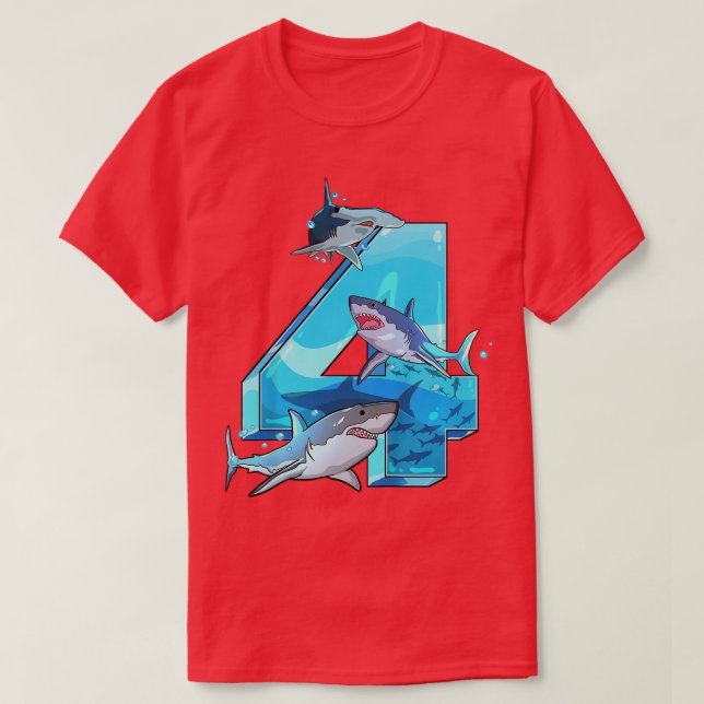 Kids Kids 4e födelsedagen 4 år gammal haj Boys Sea T Shirt (Design framsida)