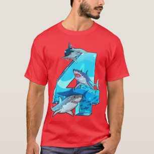 Kids Kids 4e födelsedagen 4 år gammal haj Boys Sea T Shirt
