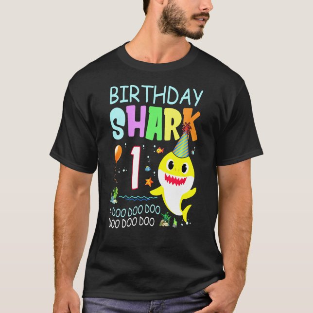 Kids Kids Baby Shark 1 ÅRS Ålder Första födelsedag T Shirt (Framsida)