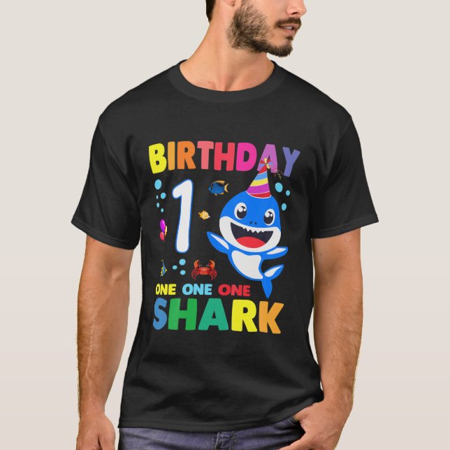 Kids Kids Baby Shark 1St Birthday Boy 1 1 år O T Shirt (Framsida)