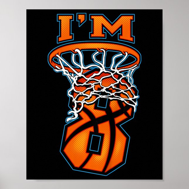 Kids Kids Bysketbyll Jag är 8 Boy Girl 8th Birthda Poster (Framsidan)