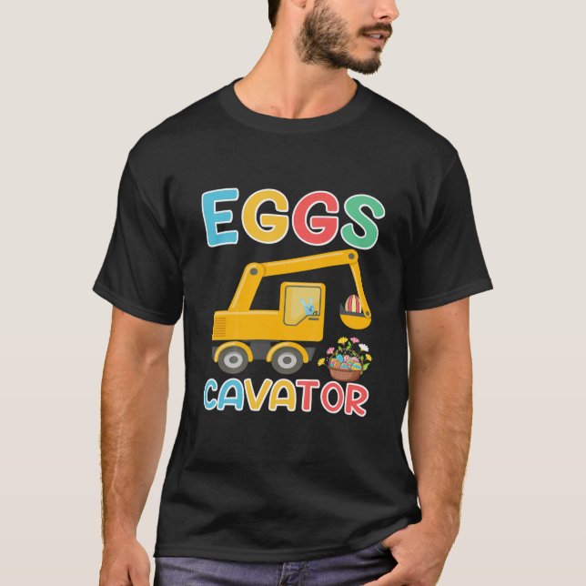 Kids Kids Eggscavator Glad påsk Excavator Hunti T Shirt (Framsida)
