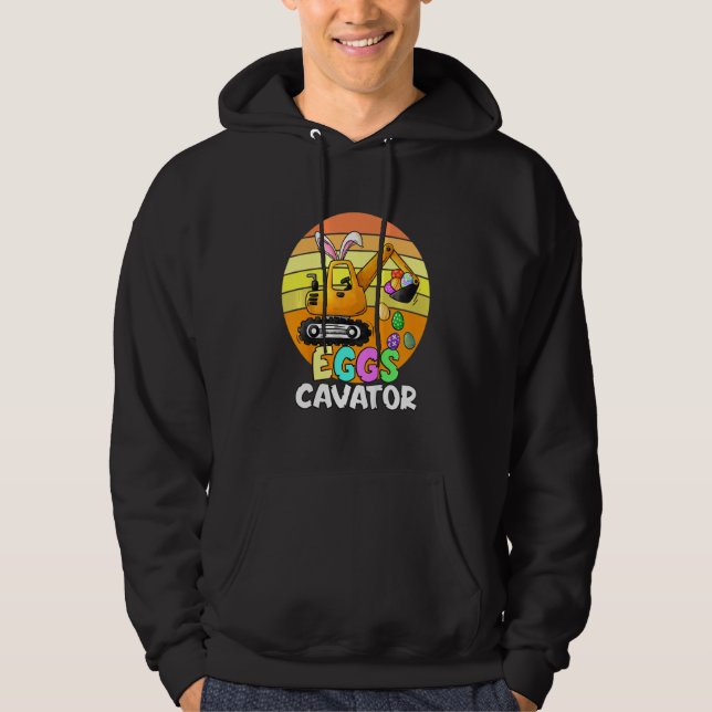 Kids Kids EggsCavator Glad påsk Funny Excavator Hoodie (Framsida)