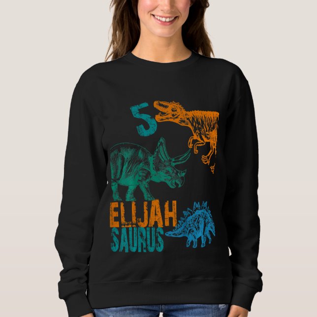 Kids Kids Elijah Saurus 5th Birthday Boys Rex Bda T Shirt (Framsida)