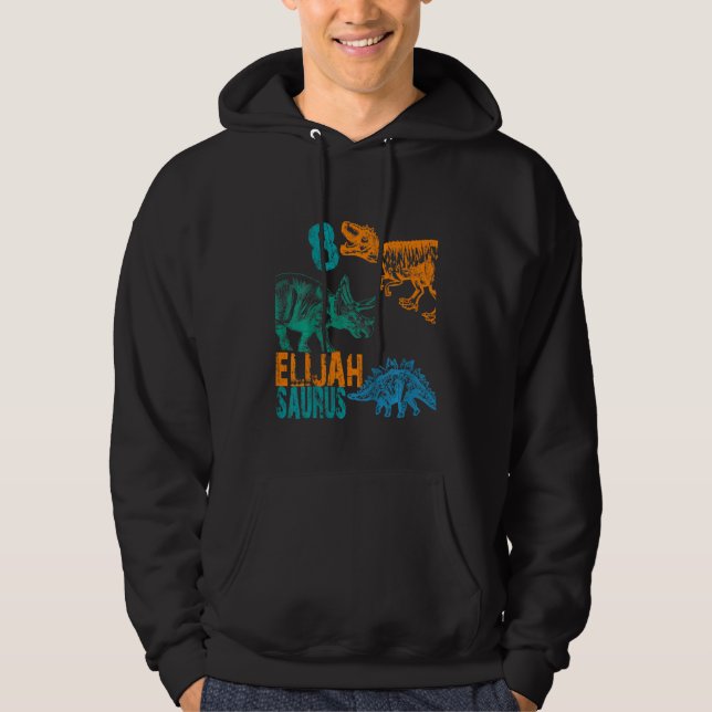 Kids Kids Elijah Saurus 8th Birthday Boys Rex Bda Hoodie (Framsida)