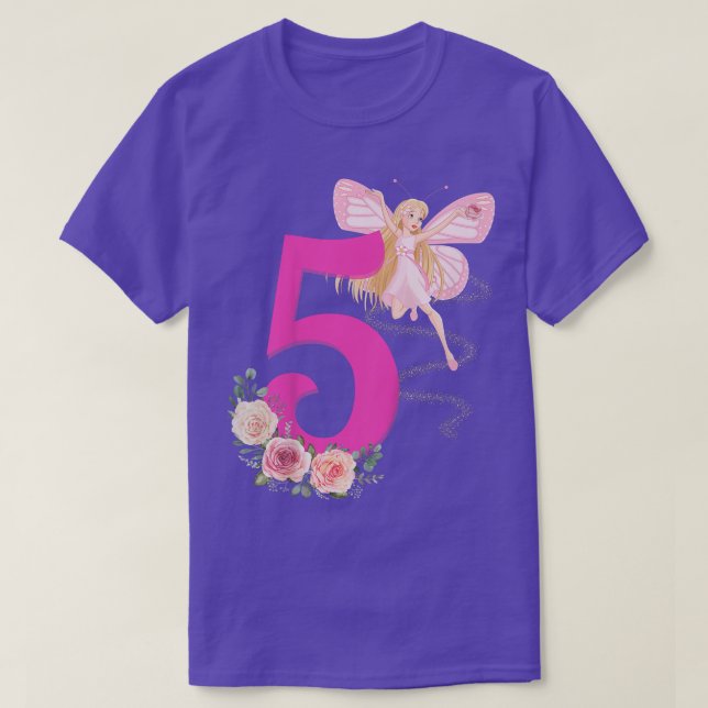 Kids Kids Fairy Birthday Party 5 years Theme Roses T Shirt (Design framsida)