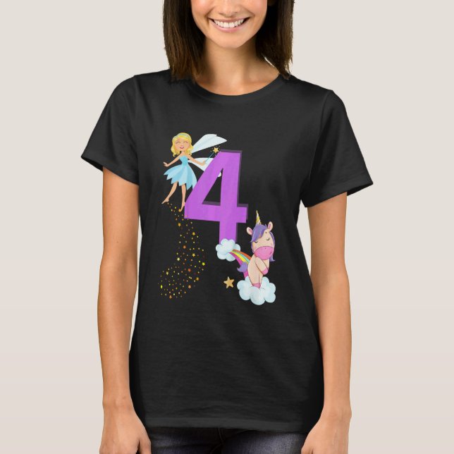 Kids Kids Fairy Födelsedagsfest 4 års tema Unico T Shirt (Framsida)