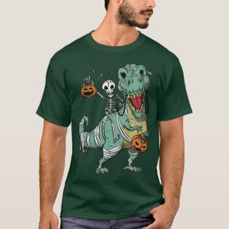 Kids Kids T re dinosaur halloween skeleton pumkins Shirt
