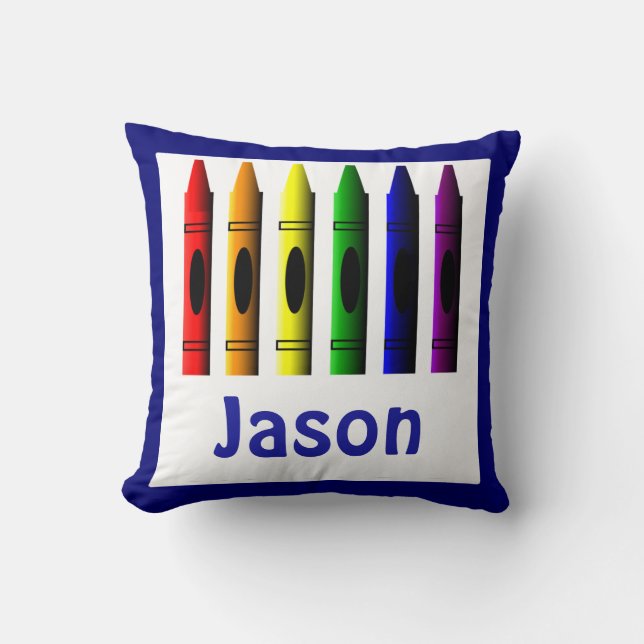 Kids Kritor Crayon Namn Room Décor Pillow Blue Kudde (Framsida)