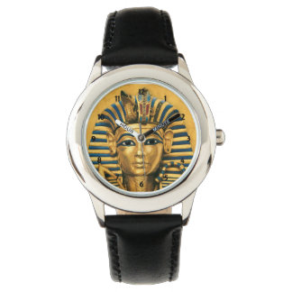 Kids Kung Tut Egyptian Black Leather Strap Watch Armbandsur