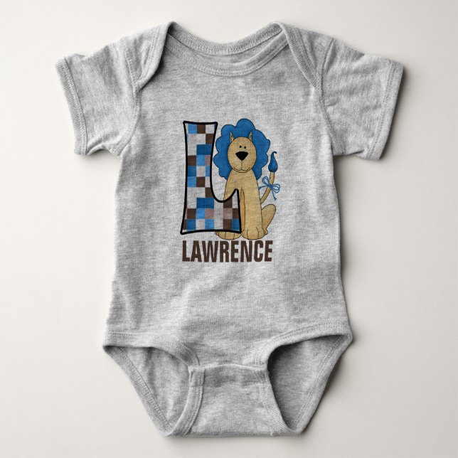 Kids ’L’ Monogram | Lejon för Blue Patchwork Tee Shirt (Framsida)