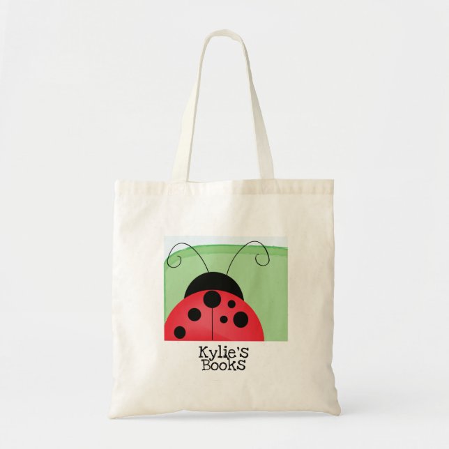 Kids Ladybug Insekt Bibliotek Bok Tote Bag Tygkasse (Framsidan)