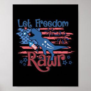 Kids Låt Frihet Rawr T-Rex Dinosaurie Usa Flagga 4 Poster