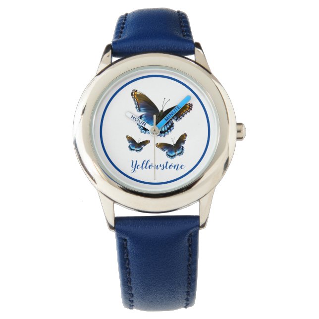 Kids Leather Watch-Yellowstone Butterflies Armbandsur (Framsida)
