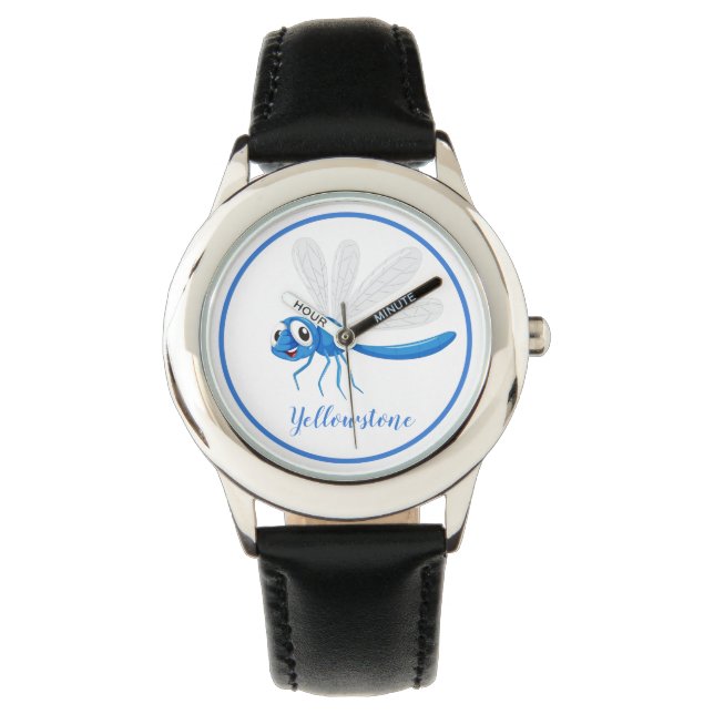 Kids Leather Watch-Yellowstone Dragonfly Armbandsur (Framsida)