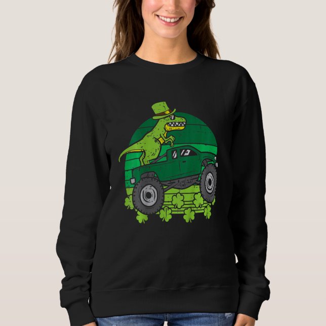 Kids Leprechaun Dino Monster Truck St Patricks Day T Shirt (Framsida)