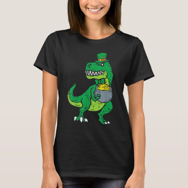 Kids Leprechaun Irish T-Rex Dinosaur St Patrick Da T Shirt (Framsida)