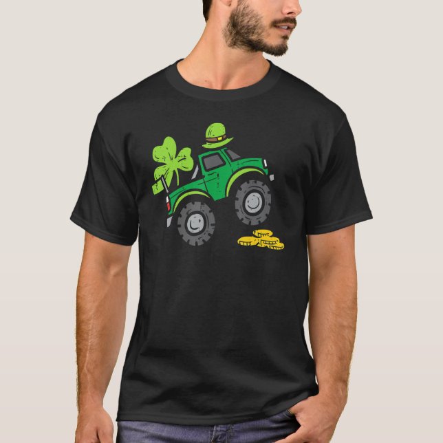 Kids Leprechaun Monster Lastbil Shamrock St Patric T Shirt (Framsida)