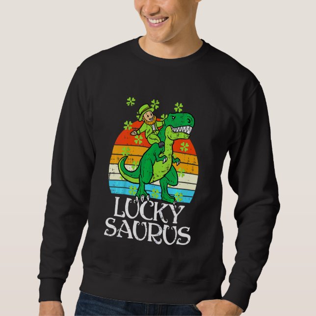 Kids Leprechaun Trex Luckysaurus St patricks day T Lång Ärmad Tröja (Framsida)