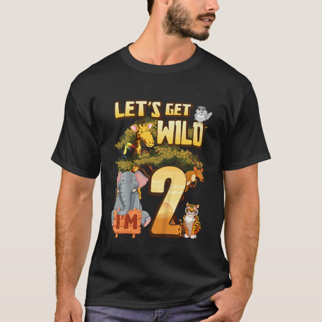 Kids Let's Be Wild I'm 2 Safari Animal Zoo Animal  T Shirt (Framsida)