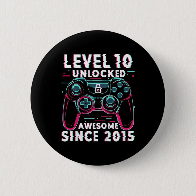 Kids Level 10 Unlocked Video Game 10th Birthday Ga Knapp (Framsida)